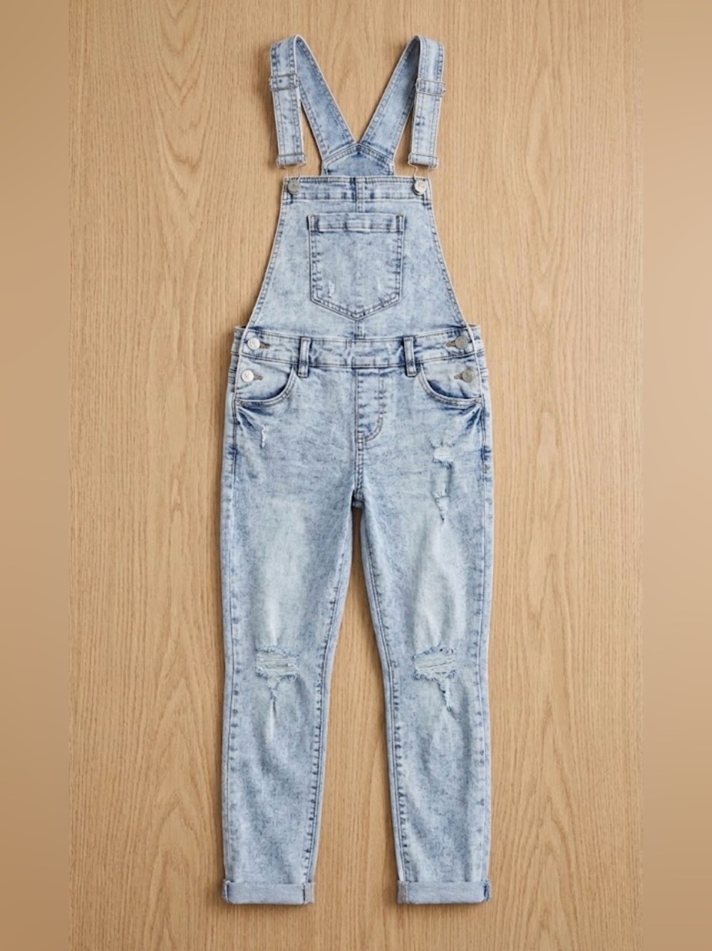 Urban Kids Light Acid Wash Distressed Denim Skinny Overalls Girls 10